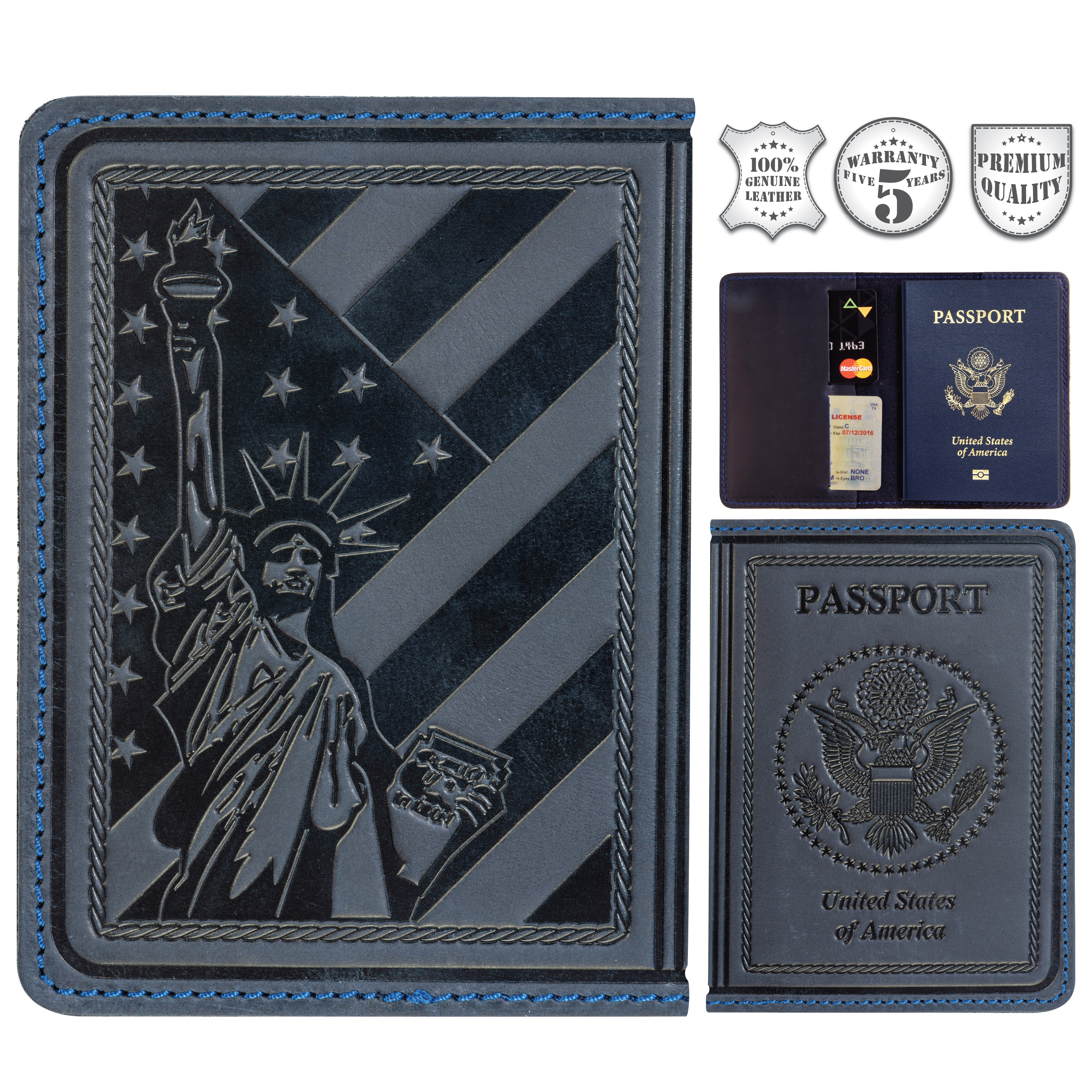 Шкіряна обкладинка на паспорт Passport USA col.K синій Шкіряна обкладинка на паспорт Passport USA col.K синій